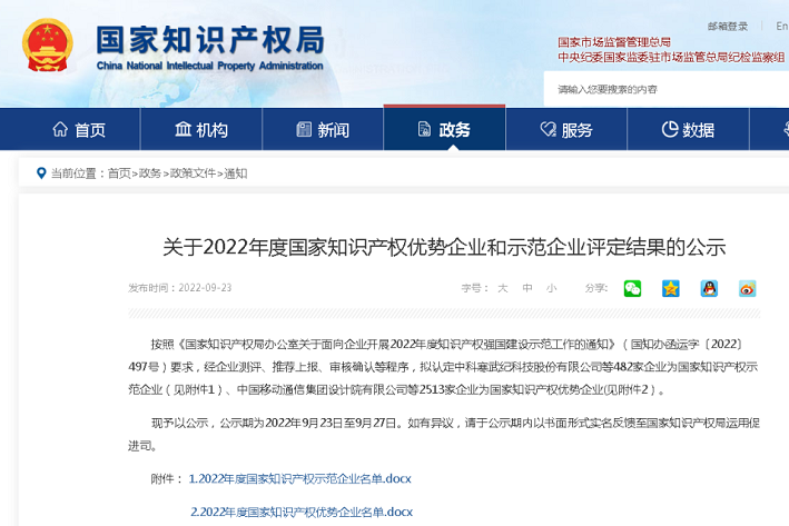 新朝陽入選“2022年度國家知識產權優(yōu)勢企業(yè)”榜單